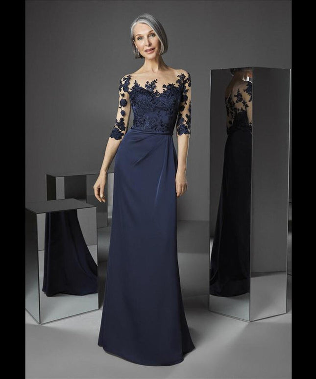 Navy blue maxi pleated waistline mermaid mother of the bride/groom maxi dress