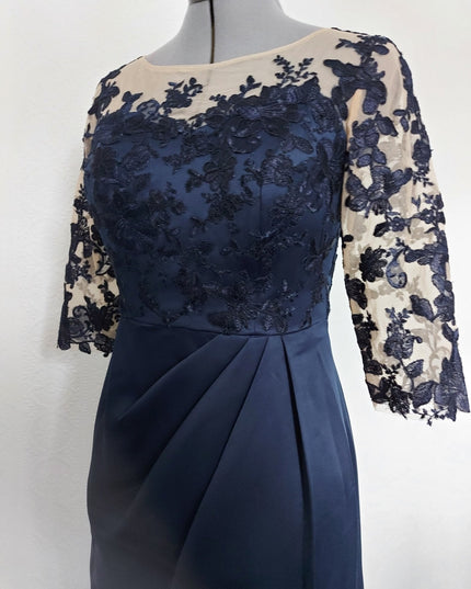 Navy blue maxi pleated waistline mermaid mother of the bride/groom maxi dress