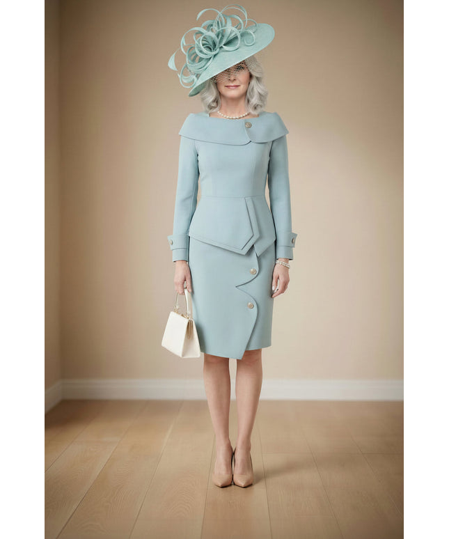 The sky is blue asymmetrical mum skirt suit-0