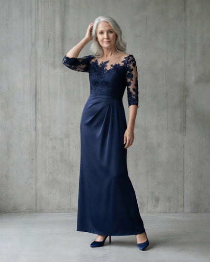 Navy blue maxi pleated waistline mermaid mother of the bride/groom maxi dress