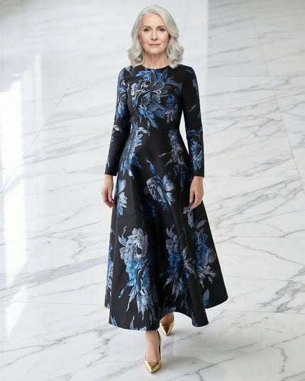 The dark blue jacquard formal mum dress