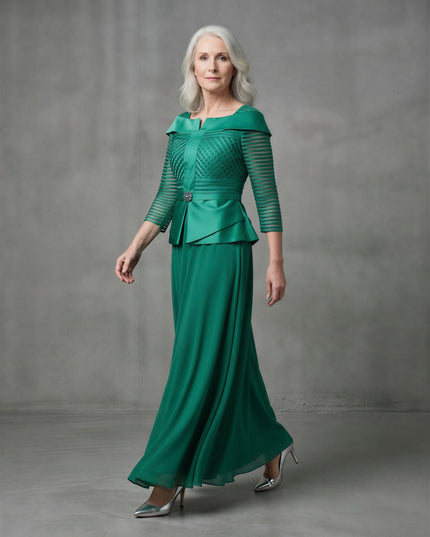 Green delicate-weave mom swing skirt suit
