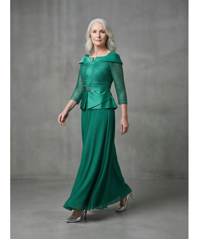 Green delicate-weave mom swing skirt suit