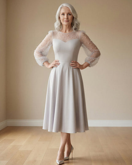 The pearl-embellished ball sleeves mum dress