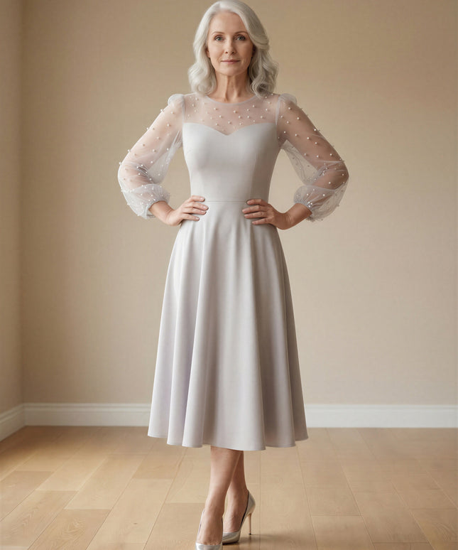 The pearl-embellished ball sleeves mum dress